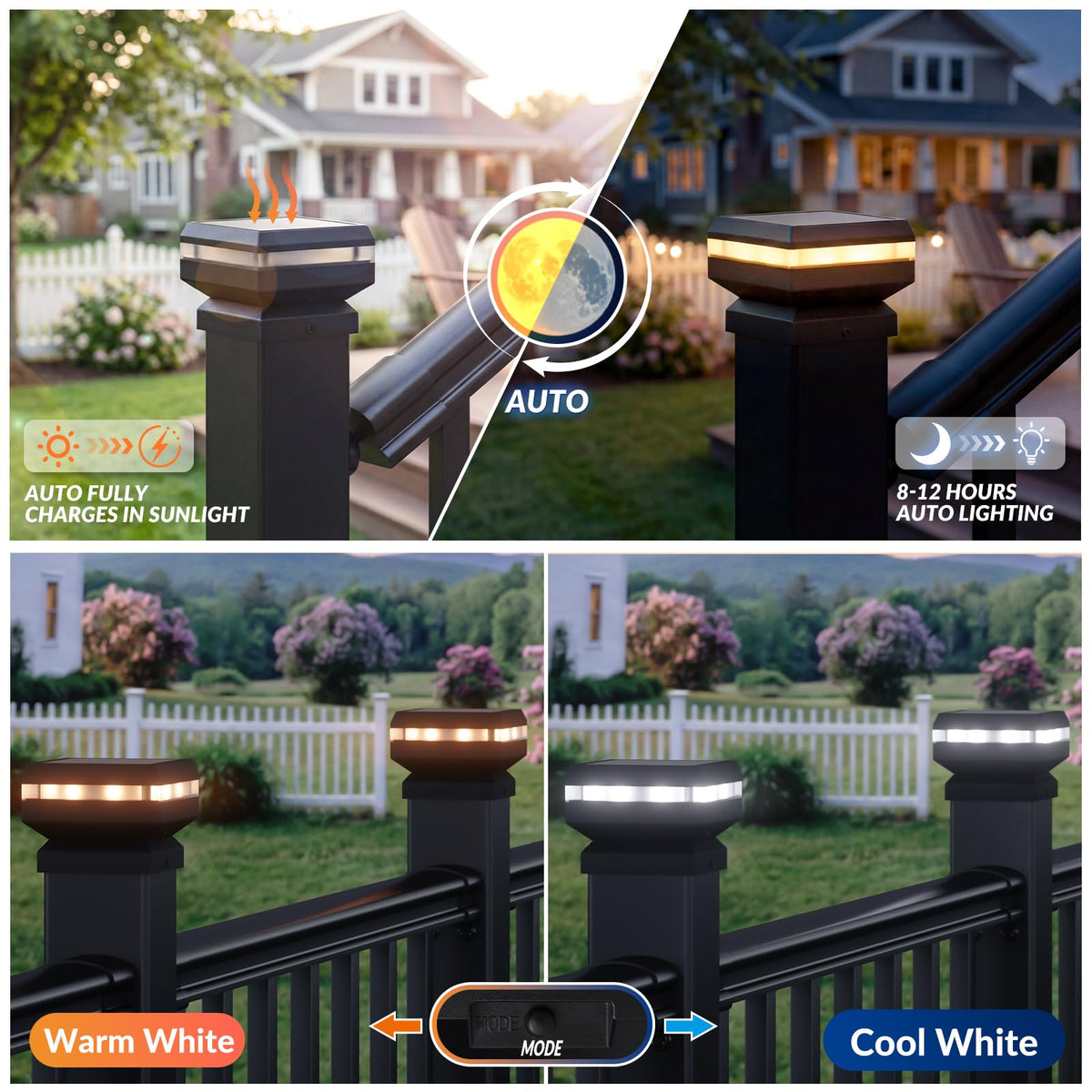 4 Pack 36 in x 6 ft Modular Aluminum Deck Railing Kit with Light