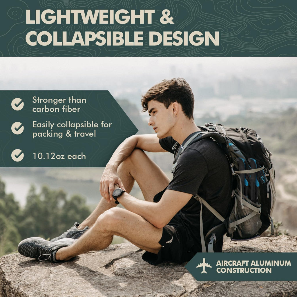 Aluminum Collapsible Trekking Poles with EVA Grips | Adjustable Hiking Poles, Ultralight Travel,Quick Locks