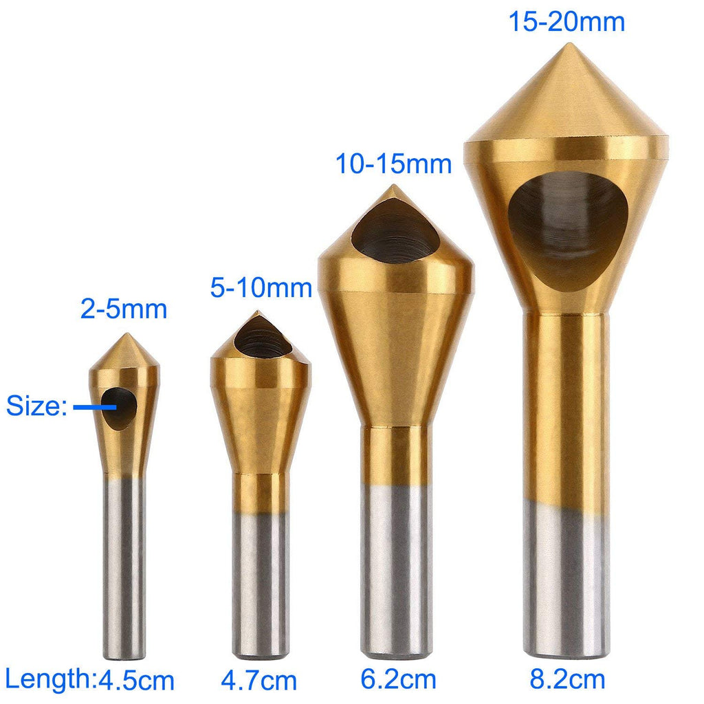 4pcs Titanium Coated Countersink Chamfer Tool Deburring Tool Set