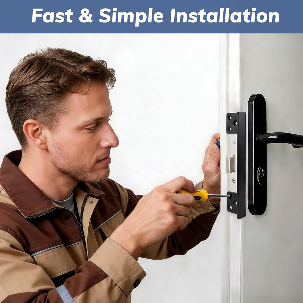 Door Latch Guard Plate for Home Apartment Office Bedroom Outswing Door Security(7-Inch, Black)