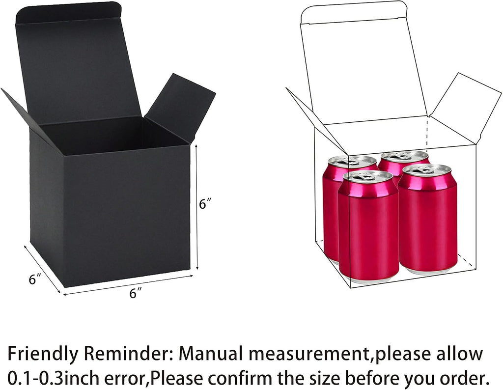 Black Gift Boxes with Lids, 24 Pack, 6x6x6 IN