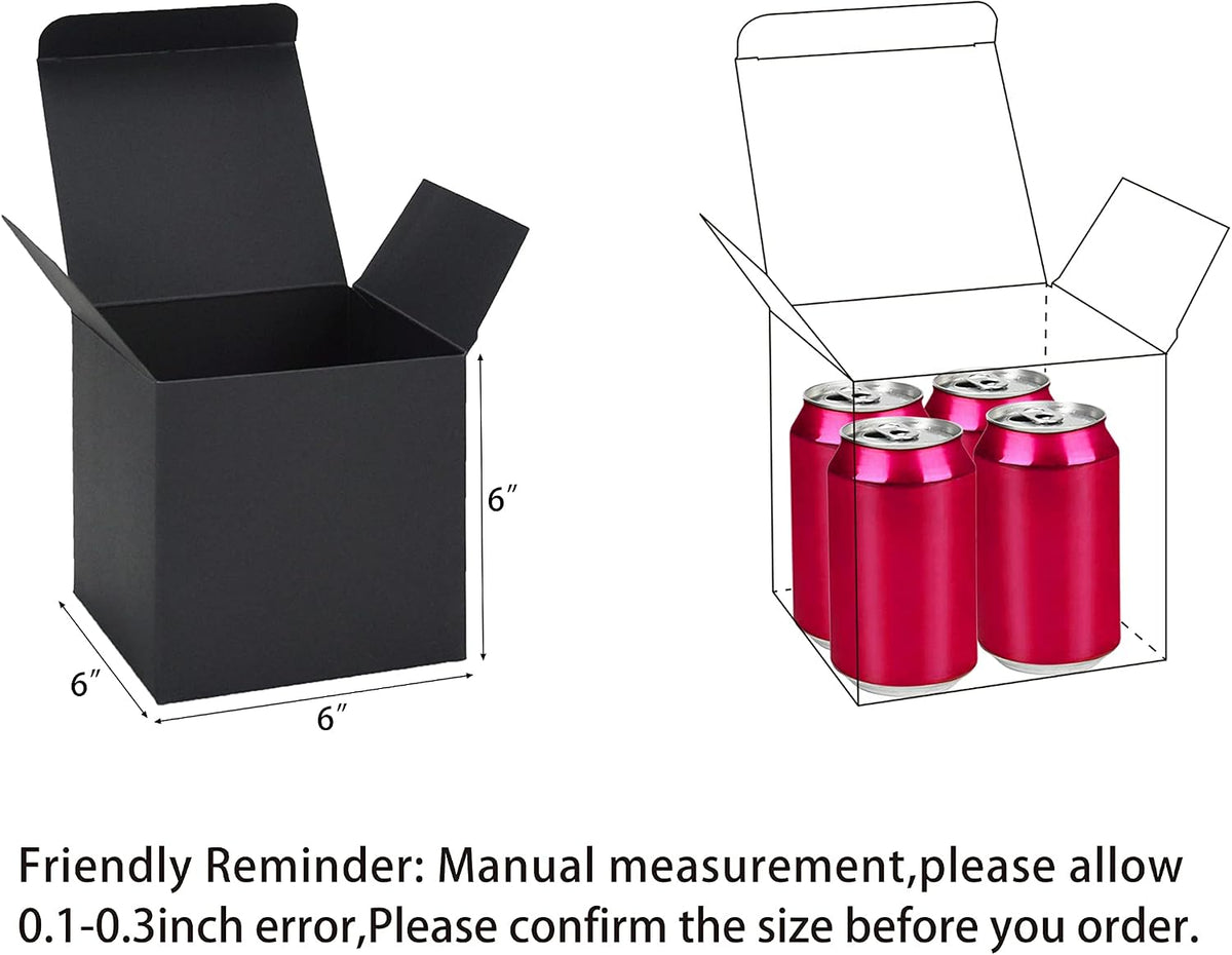 Black Gift Boxes with Lids, 24 Pack, 6x6x6 IN