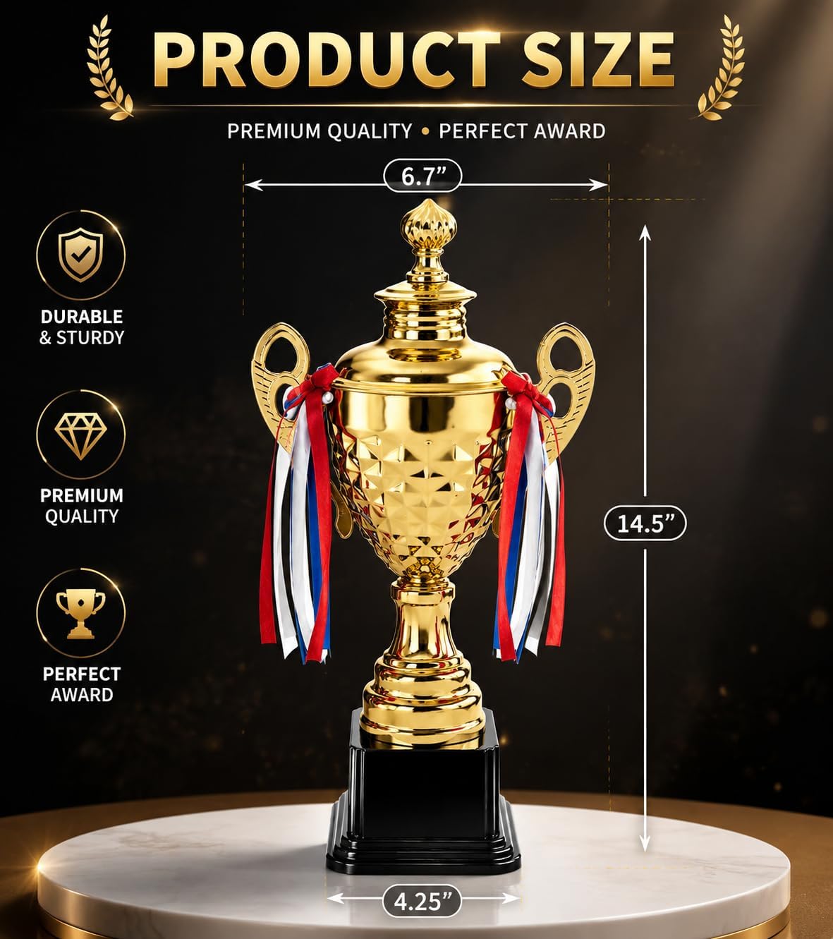 Large Trophy Cup, Gold Trophy Award Cup for Sports, Tournaments, Competitions, 1st Place Award, Ceremony Celebration