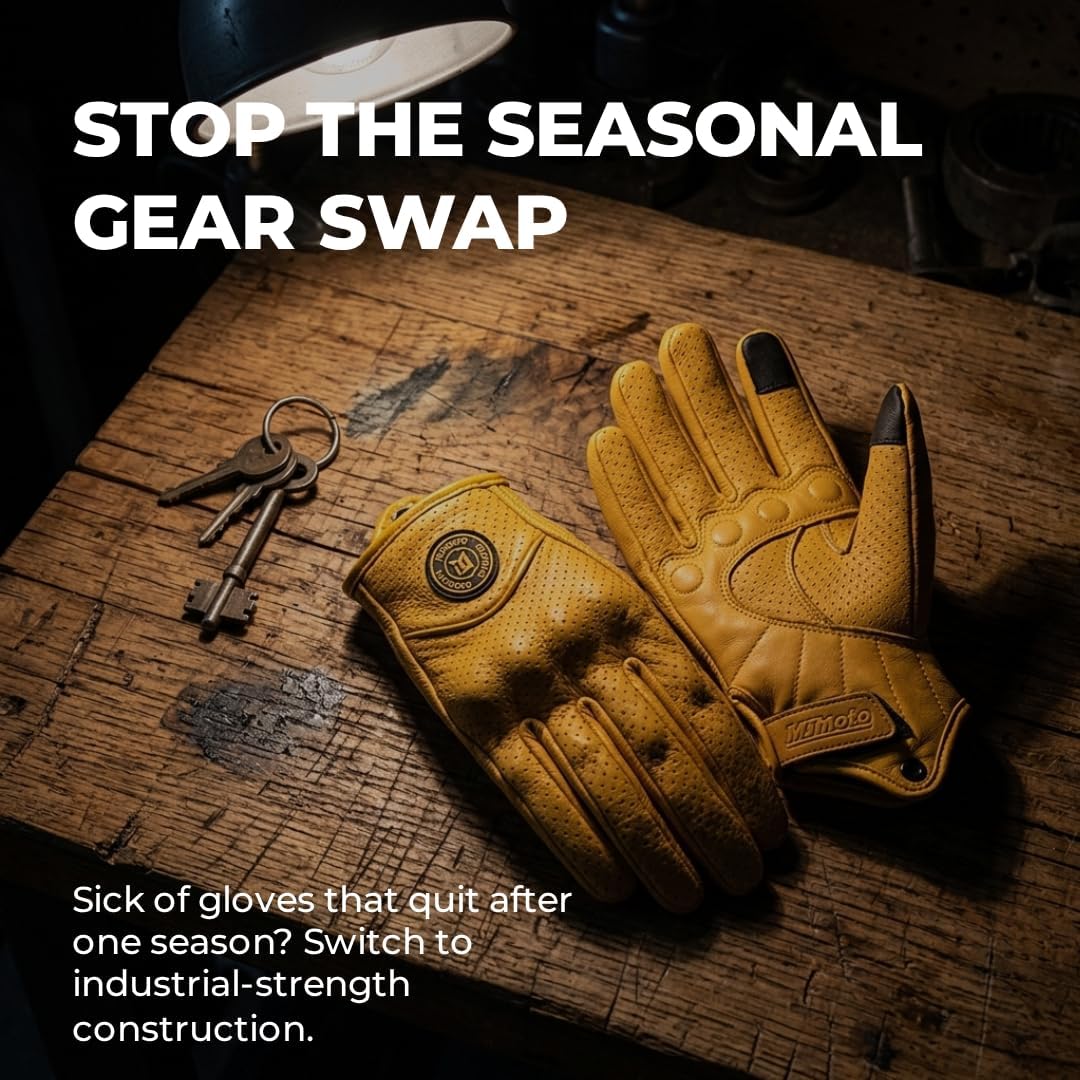 Classic Goat Leather Motorcycle Gloves, Touchscreen Breathable Summer Riding Gear for Men and Women
