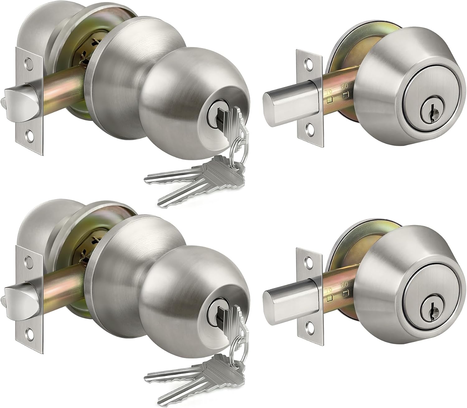 2 Pack Keyed Same Exterior Door Knobs and Single Cylinder Deadbolts Combo Set, Keyed Alike Entry Door Knobs with