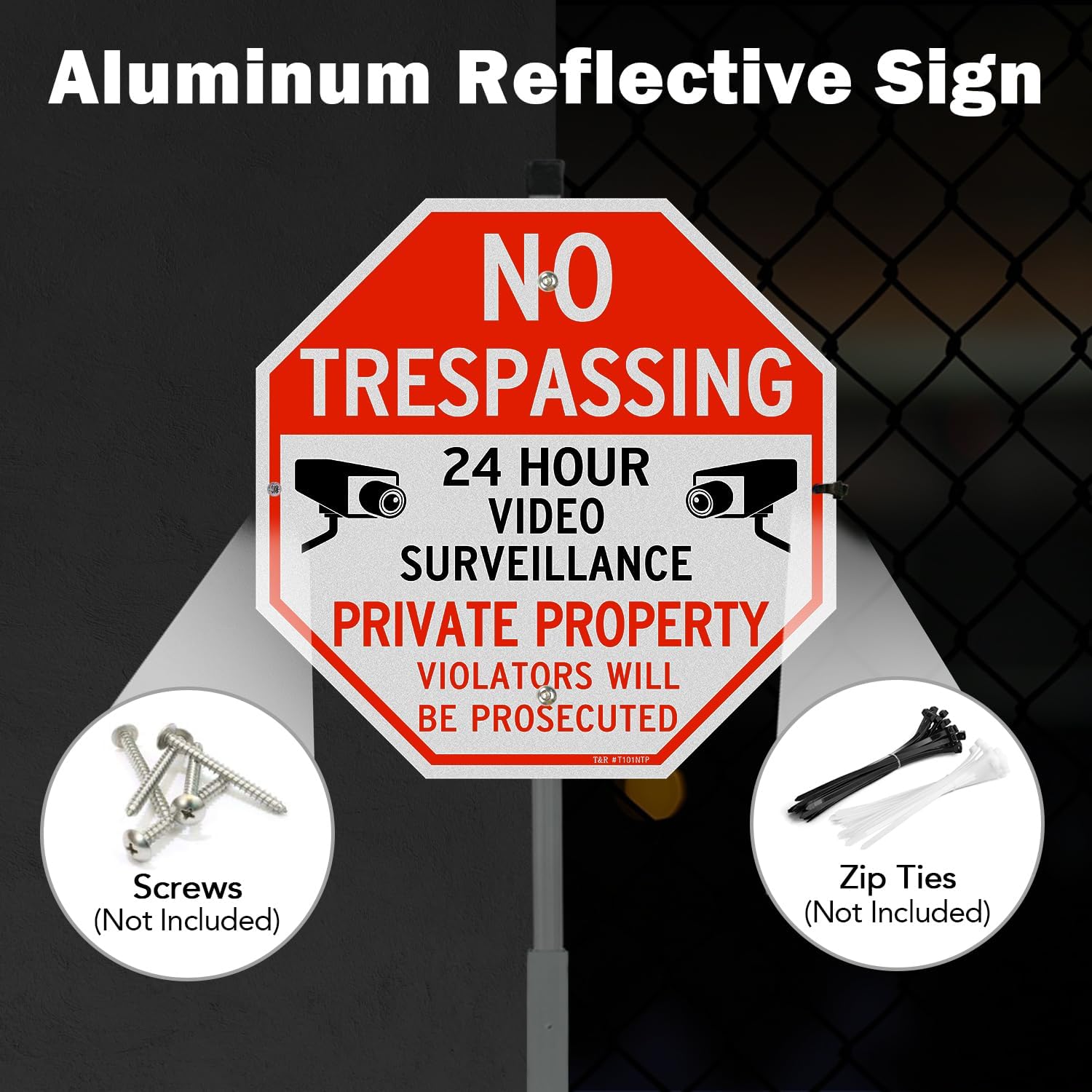 Large No Trespassing Private Property Sign Video Surveillance Sign with 36" Stake for Outside - 2 Pack - 12"x12" .040
