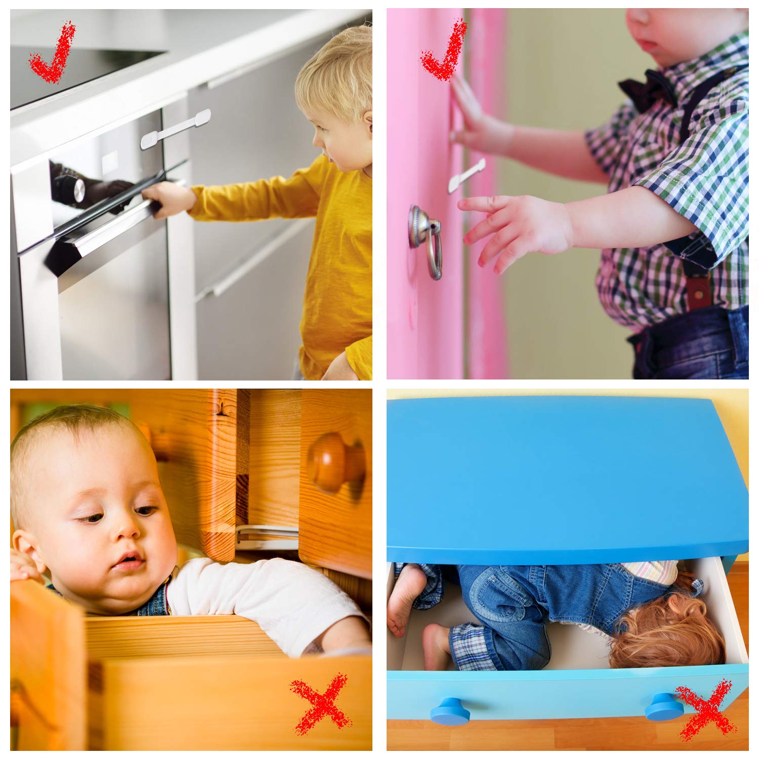 Child Safety Cabinet Locks - (10 Pack) Baby Proofing Latches to Drawer Door Fridge Oven Toilet Seat Kitchen Cupboard