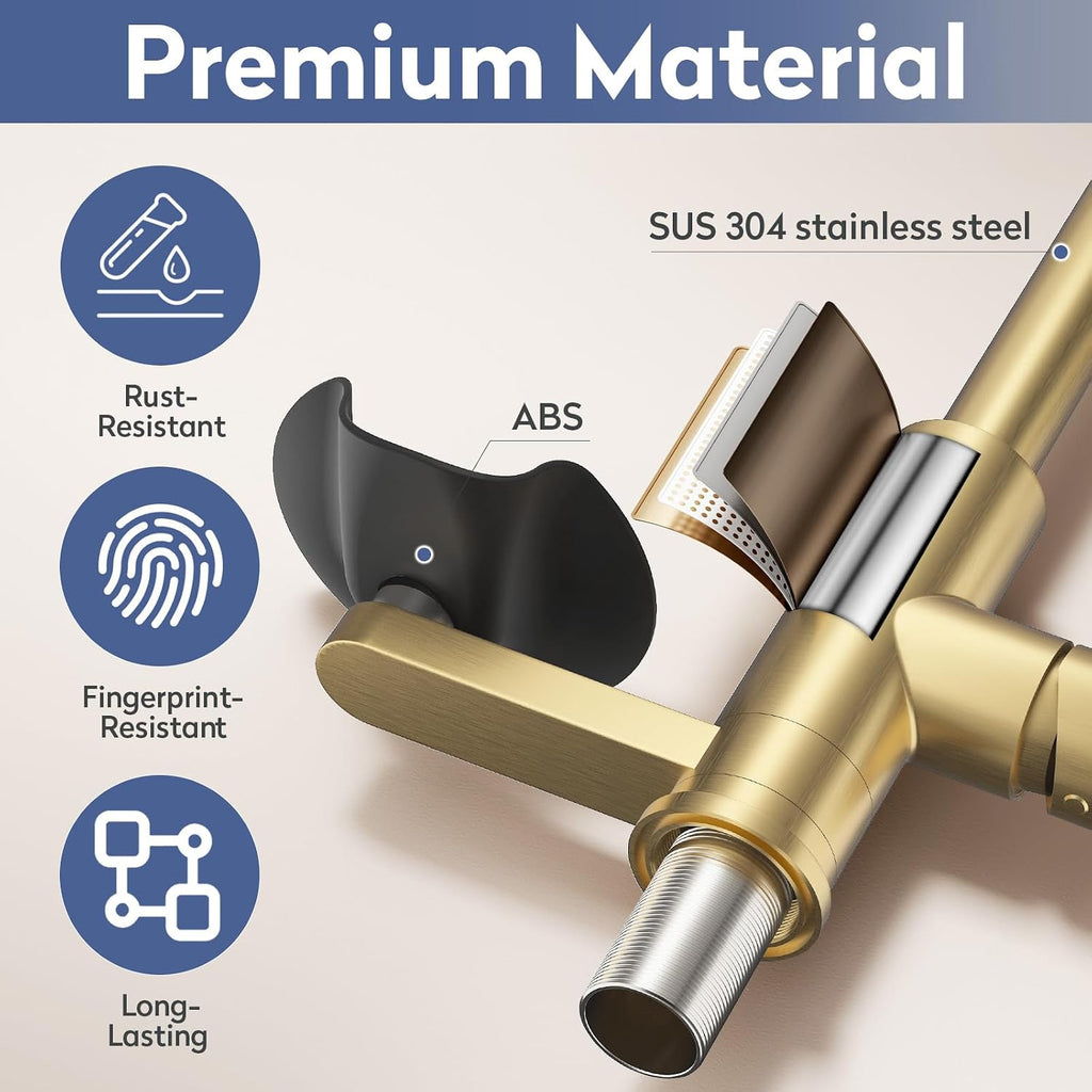 Pull Down Kitchen Faucet with Glass Rinser (Brushed Gold)