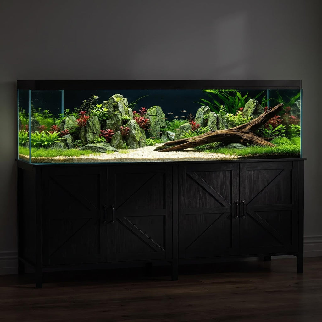 180-200 Gallon Fish Tank Stand with Power Outlet & Cabinet, Black