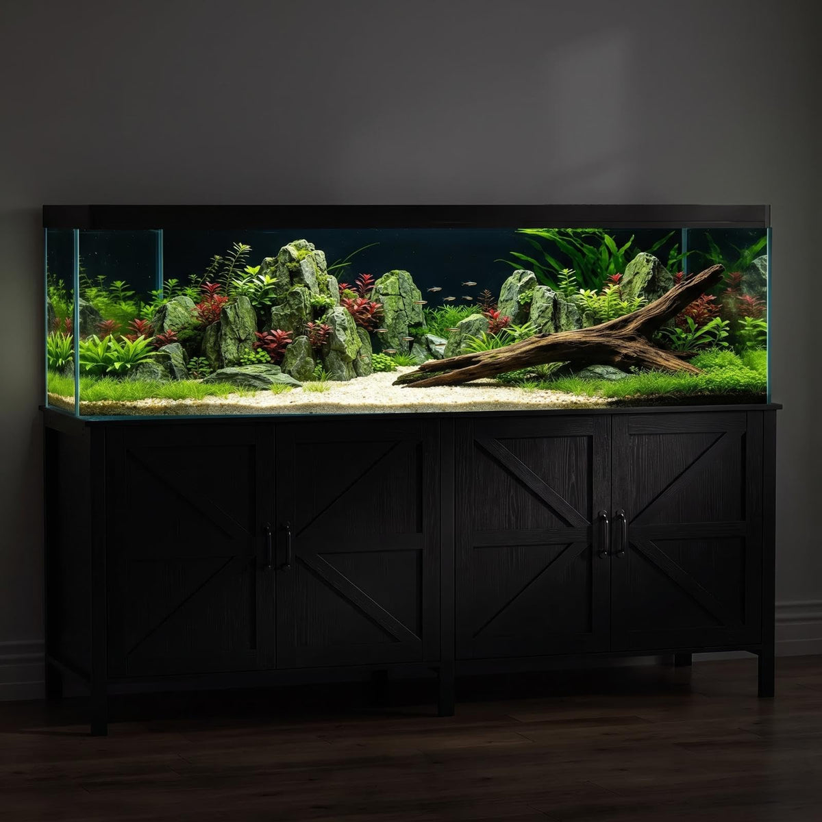 180-200 Gallon Fish Tank Stand with Power Outlet & Cabinet, Black