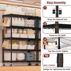 Storage Shelves, 5 Tier Heavy Duty Metal Shelving Unit with Wheels, 2000 LBS Adjustable Steel Wire Shelf for