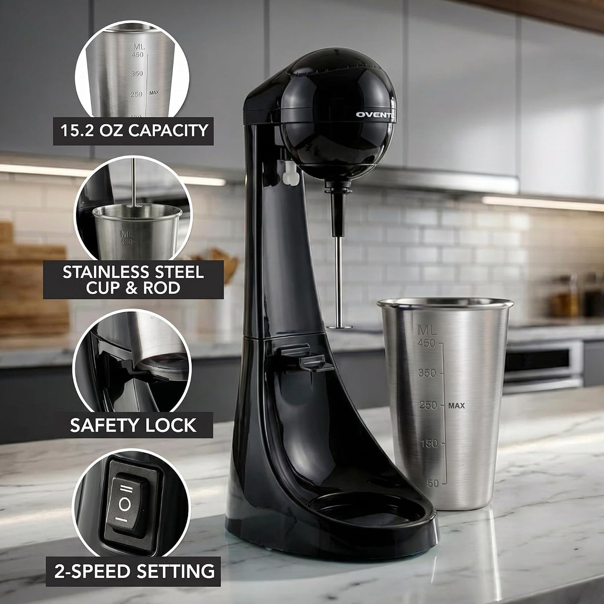 Classic Milkshake Maker and Electric Drink Mixer, Black MS2070B