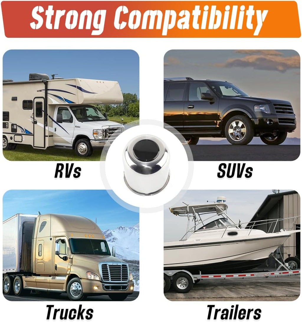 4-Pack Trailer Push Through Center Caps and Trailer Lug Sets - 4.25in Wheel Center Caps Chrome with Black Top Cover