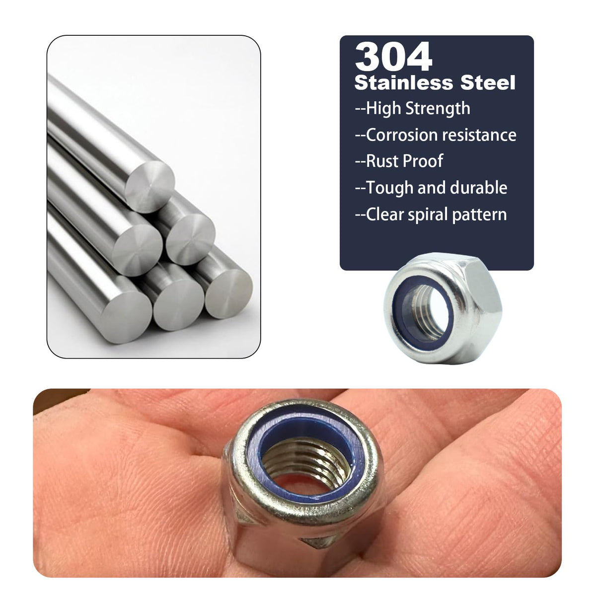 M6-1.0 Nylon Insert Lock Nuts 160 Pack, 304 Stainless Steel Hardware Nuts