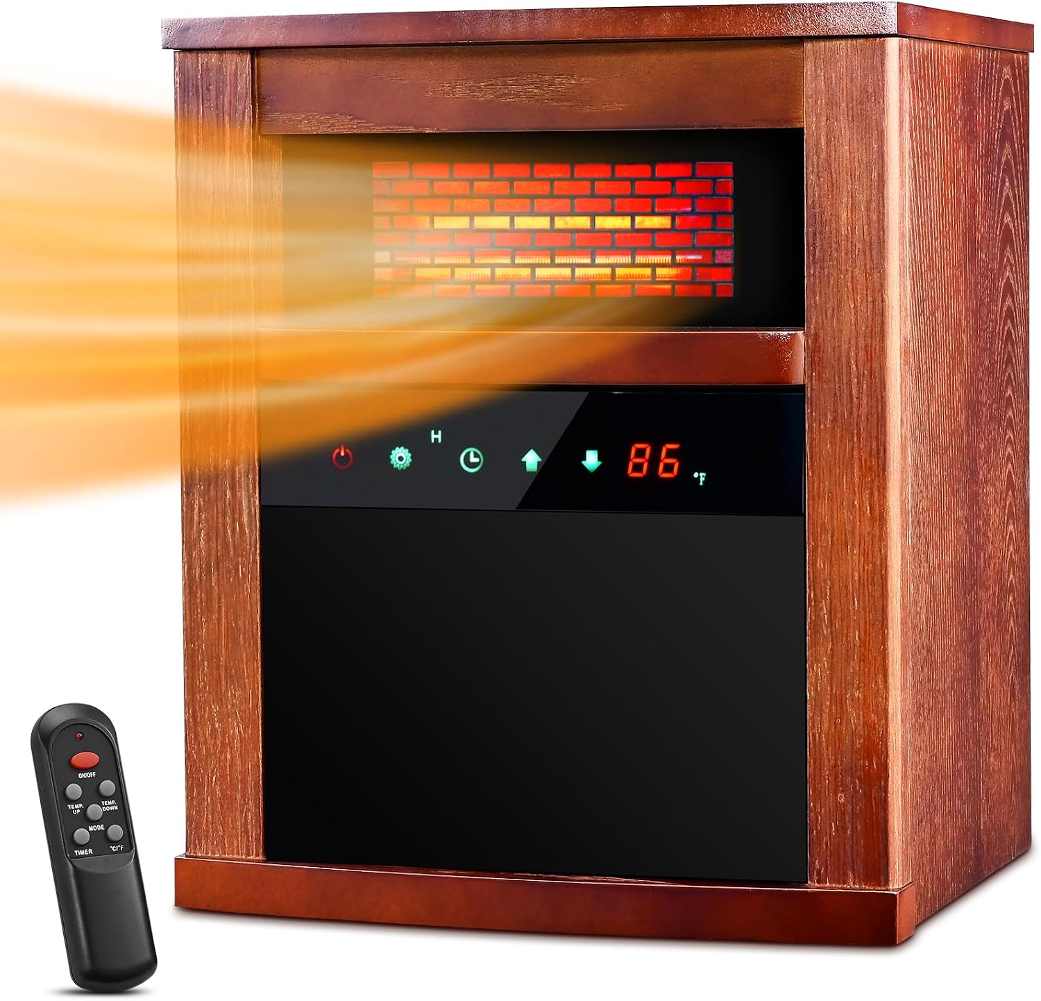 Electric Space Heater, 1500W Infrared Heater w/ 3 Heating Mode, Thermostat, Remote Control & 12h Timer, Small