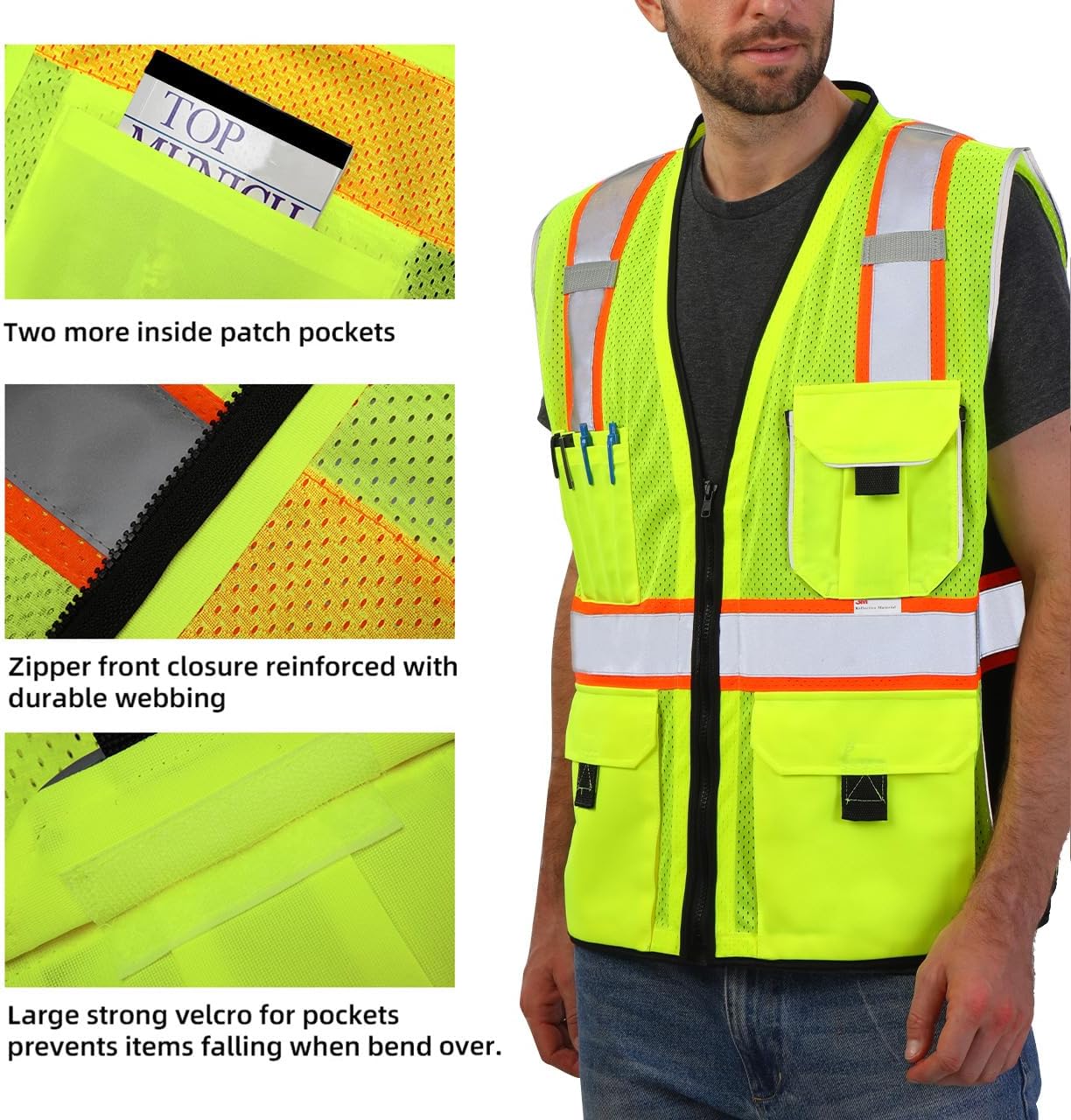 Heavy Duty Reflective Safety Vest with Pockets, Yellow Mesh XL | Made with 3M Reflective Tape, High Visibility