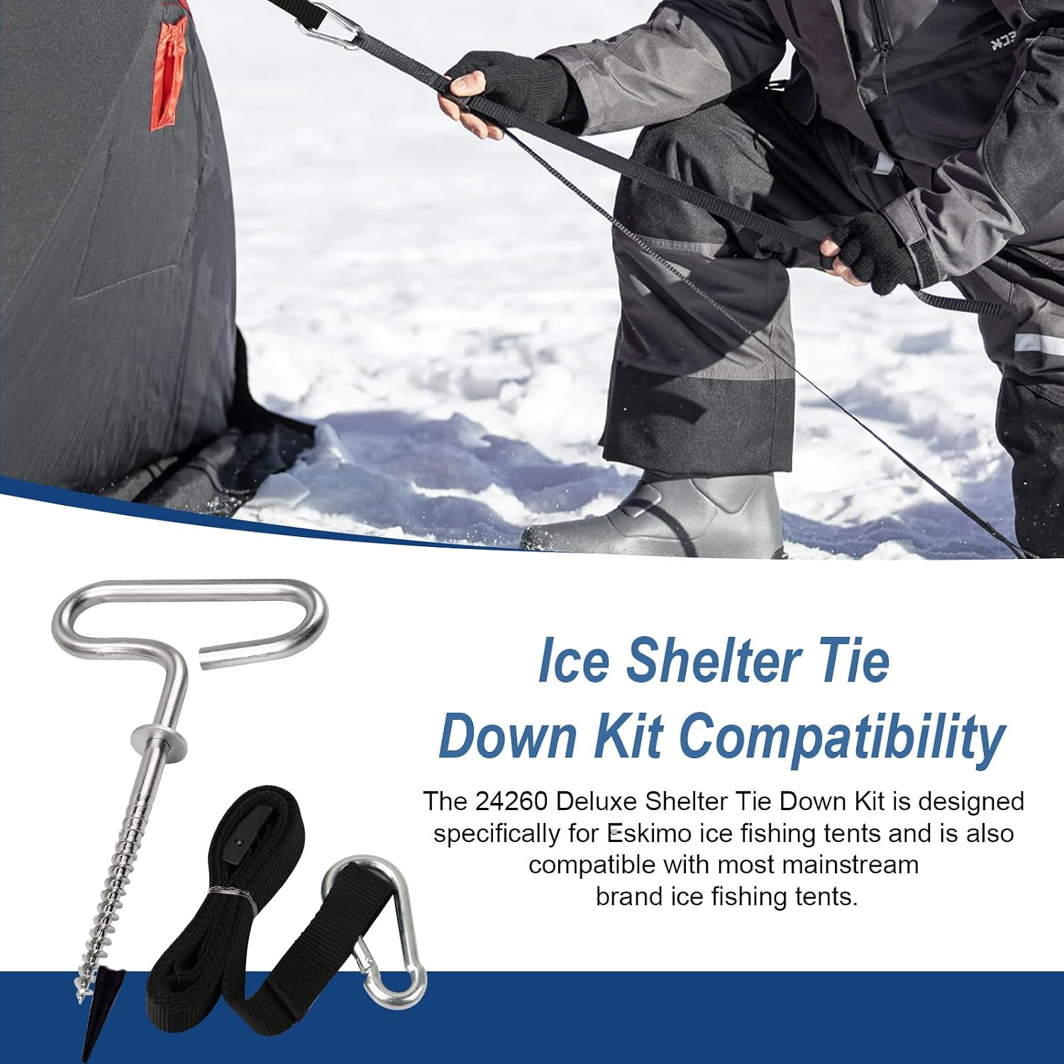 24260 Shelter Tie Down Kit for Eskimo, Ice Fishing Shelter Anchors | Deluxe Ice Fishing Tent Anchors (2 Ice Fishing