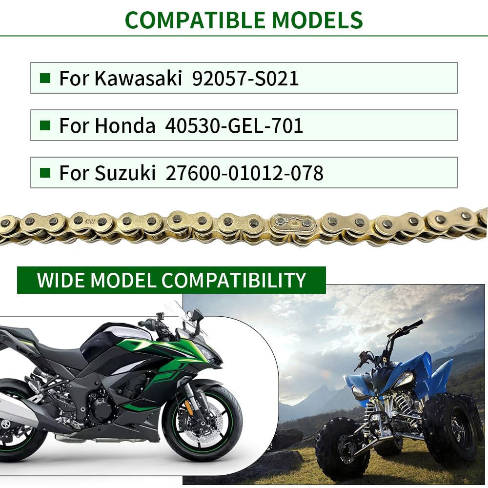 Gold 420 X-Ring Chain 104 Links - Universal Fit for Kawasaki, Yamaha