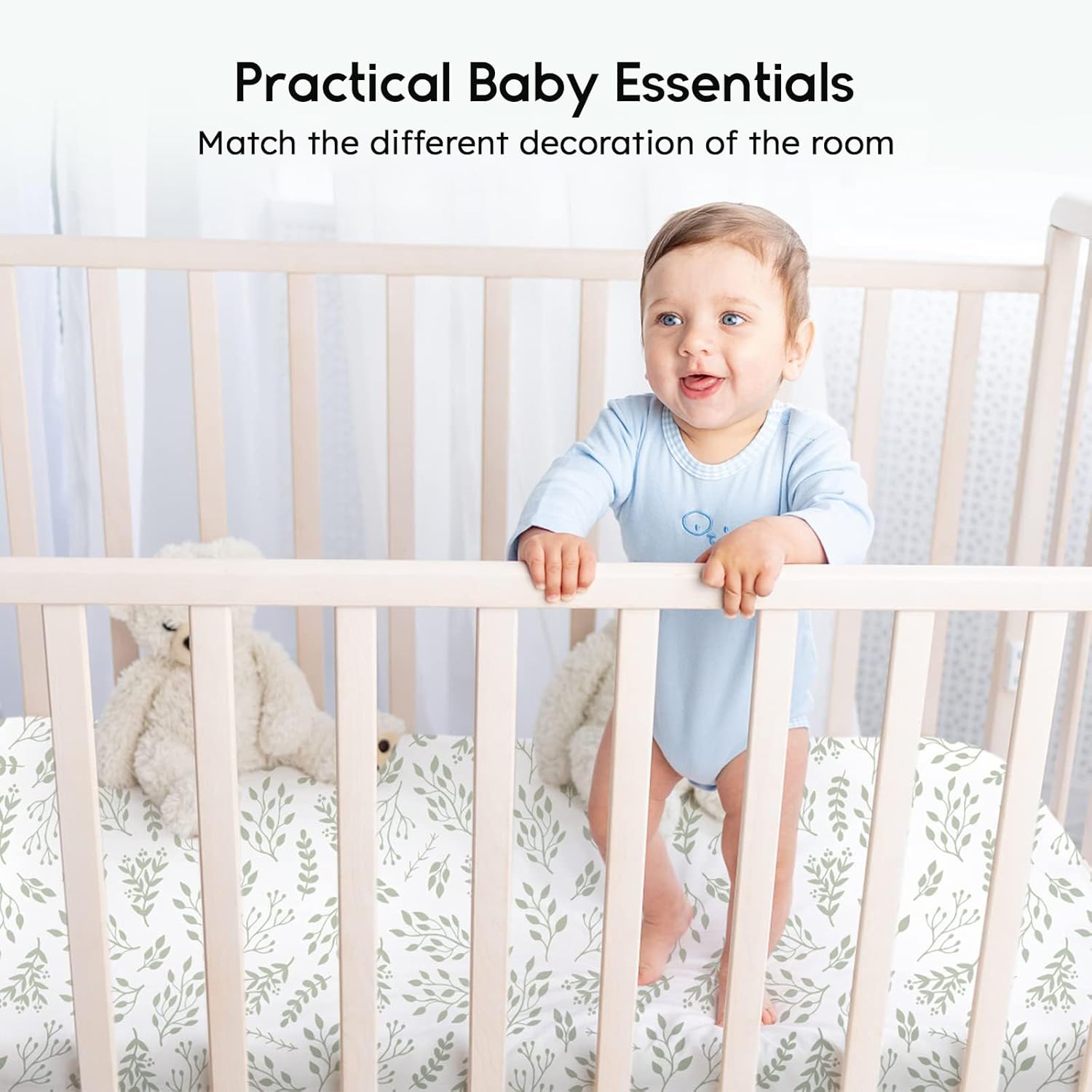 Baby Crib Sheets for Boys Girls, Fitted Crib Sheet 2 Pack for Standard Crib and Toddler Mattress, Super Soft
