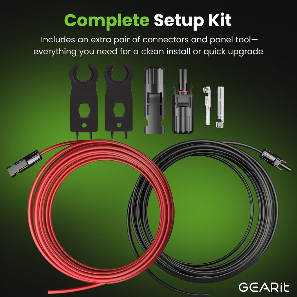 12 AWG Solar Extension Cable, 100FT Red/Black Tinned Copper PV Wire | 100 Feet Tinned Copper PV Wire Pair with Male