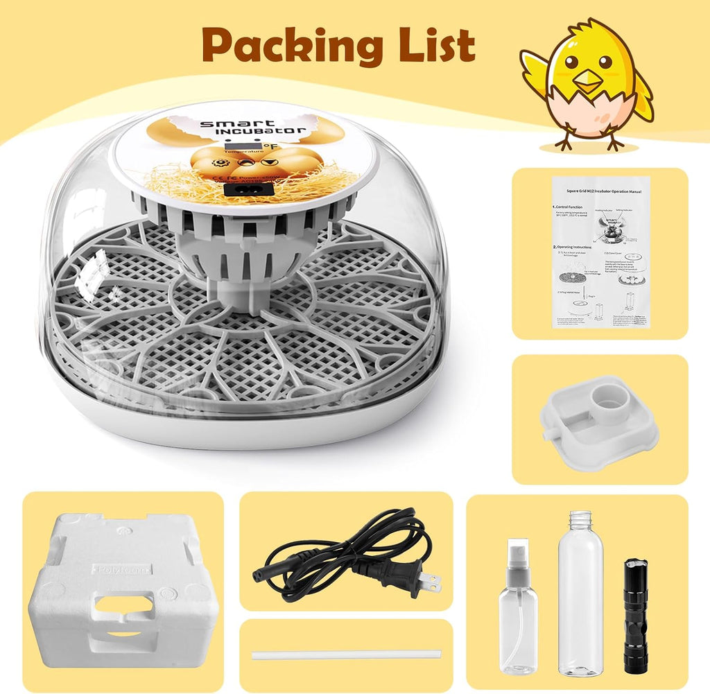Egg Incubator for Hatching Chicks, Automatic Egg Turner Holds 12 Eggs