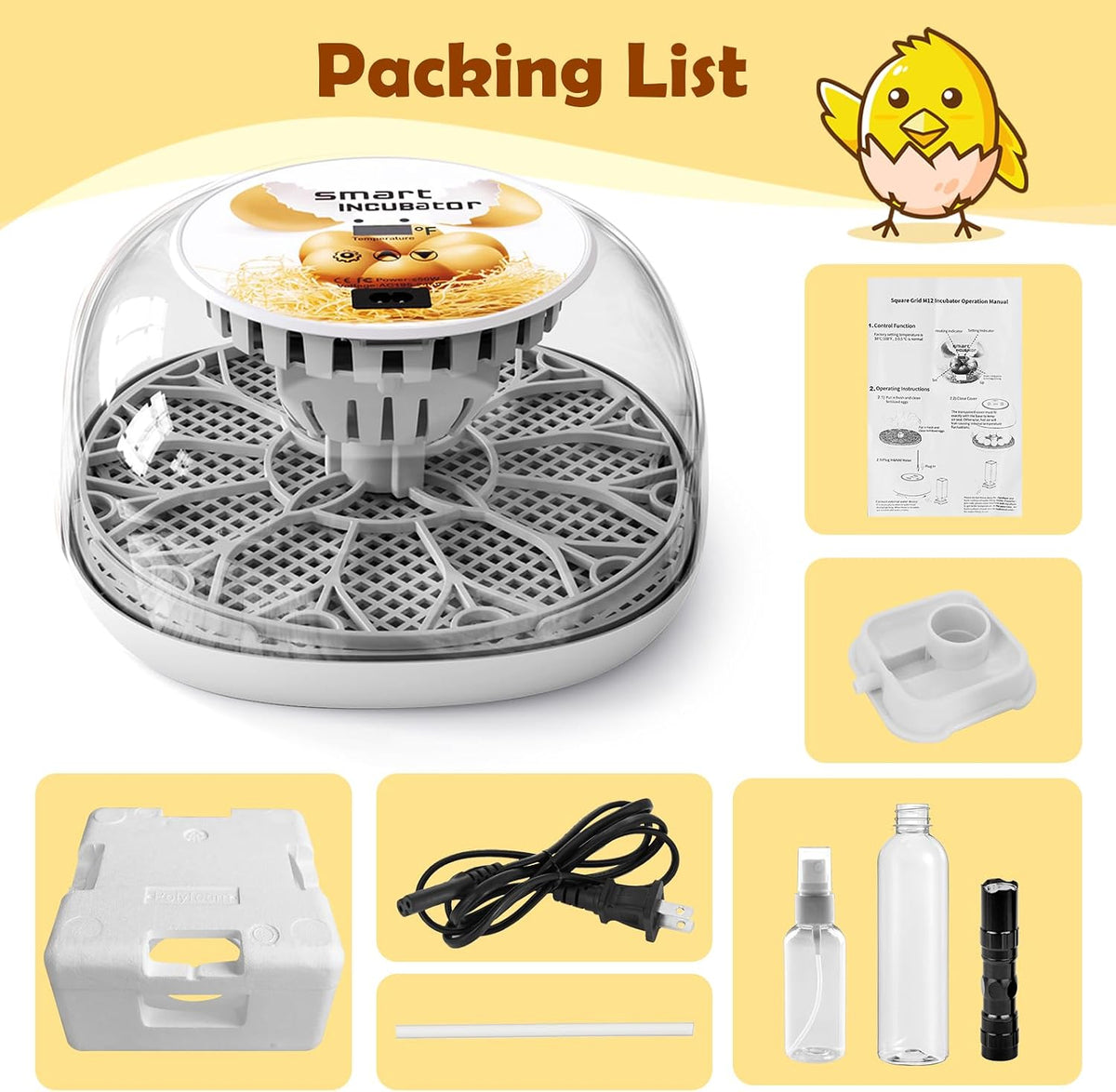 Egg Incubator for Hatching Chicks, Automatic Egg Turner Holds 12 Eggs