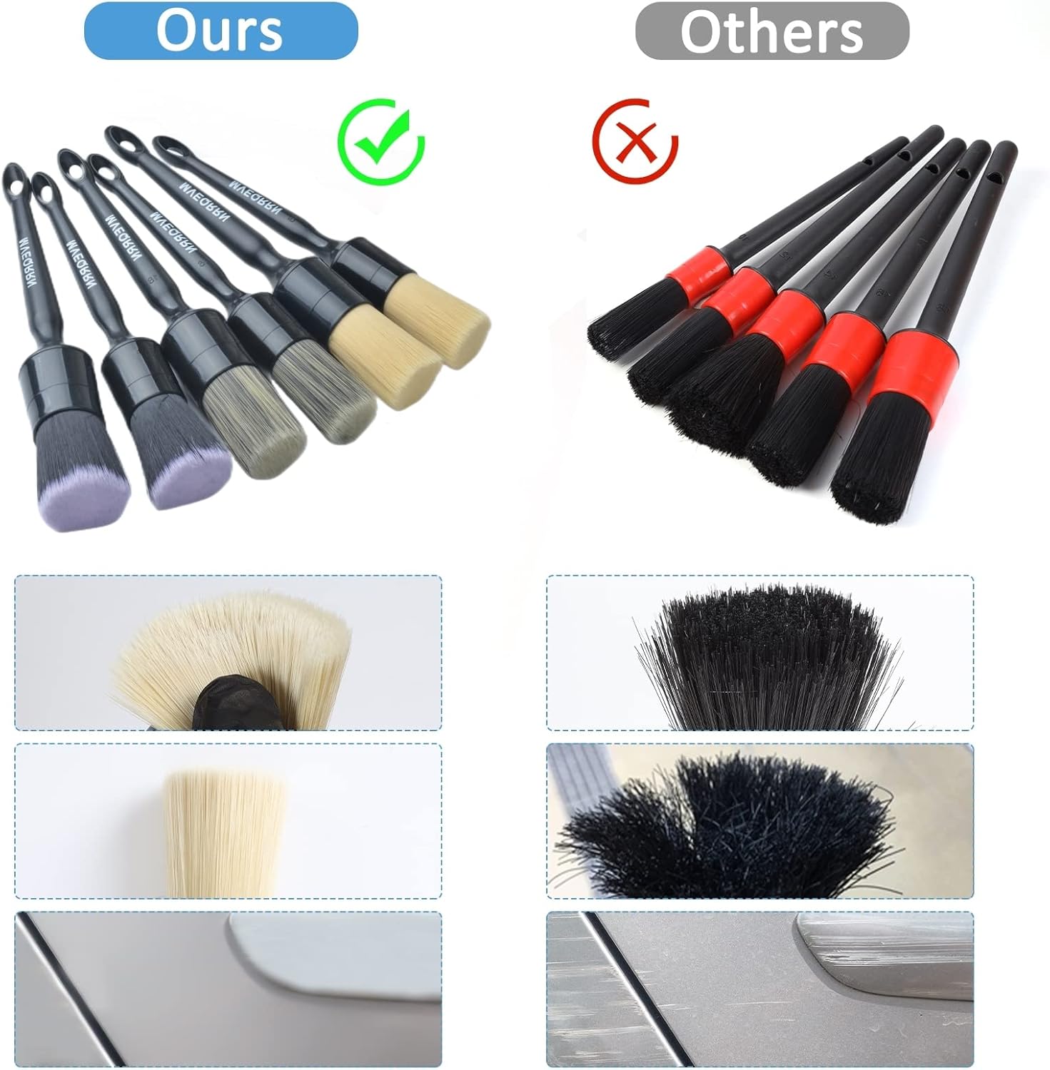 6pcs Car Detailing Brush Set-2pcs Boars Hair Car Detailing Brushes,2pcs Ultra Soft No Scratch Detailing Brush for Air