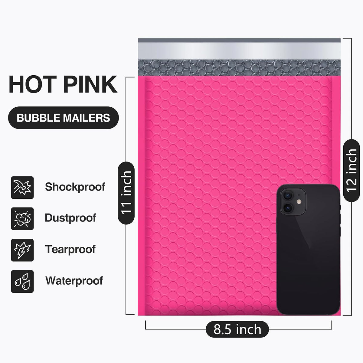 Bubble Mailers 8.5x12" 25 Pack Usable Size 8.5x11" Hot Pink Padded #2