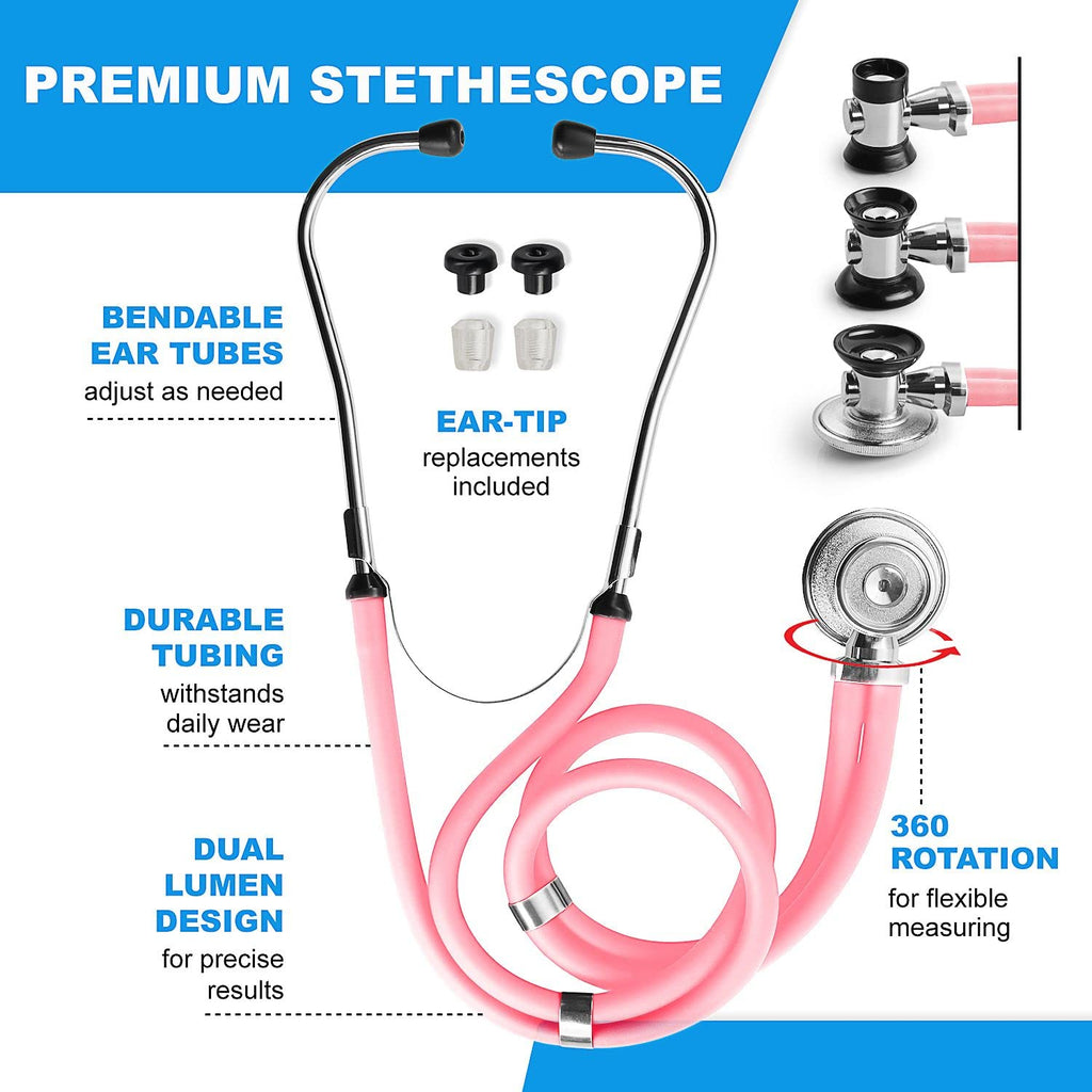 KB-9397-PK Stethoscope Case, Supplies Included, Pink with Multiple Compartments, Portable and Lightweight First Aid