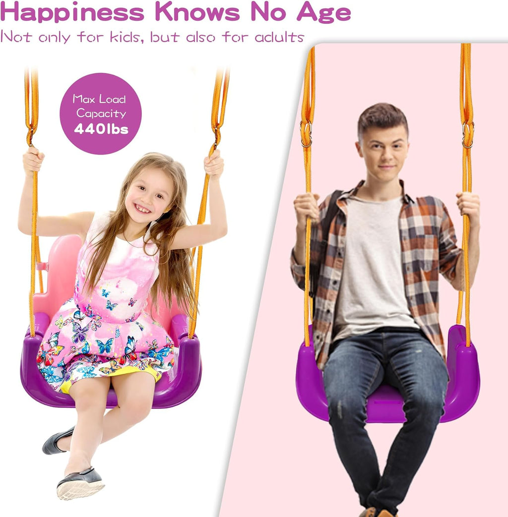 3-in-1 Baby Swing Seat, Toddler Swings, Anti-Flip Snug & Secure Detachable Infants to Teens Kids Swing Seat for