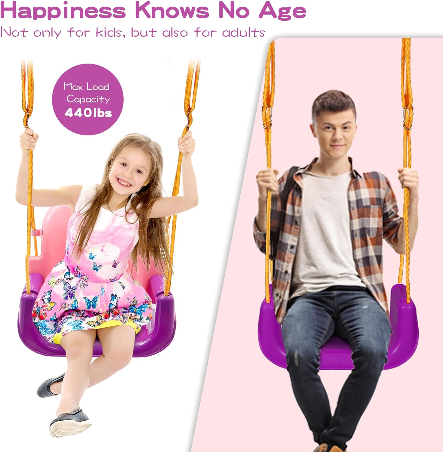 3-in-1 Baby Swing Seat, Toddler Swings, Anti-Flip Snug & Secure Detachable Infants to Teens Kids Swing Seat for