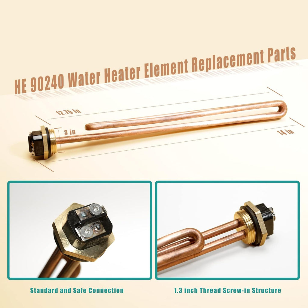 HE 90240 Heating Element Upgrade, 3 Pack, compatible with Ecosmart ECO 18/24/27/36, Rheem, Richmond, Eemax tankless water heaters. 240V, 9KW/18KW/27KW/36KW, RC04709024S Water Heater Element