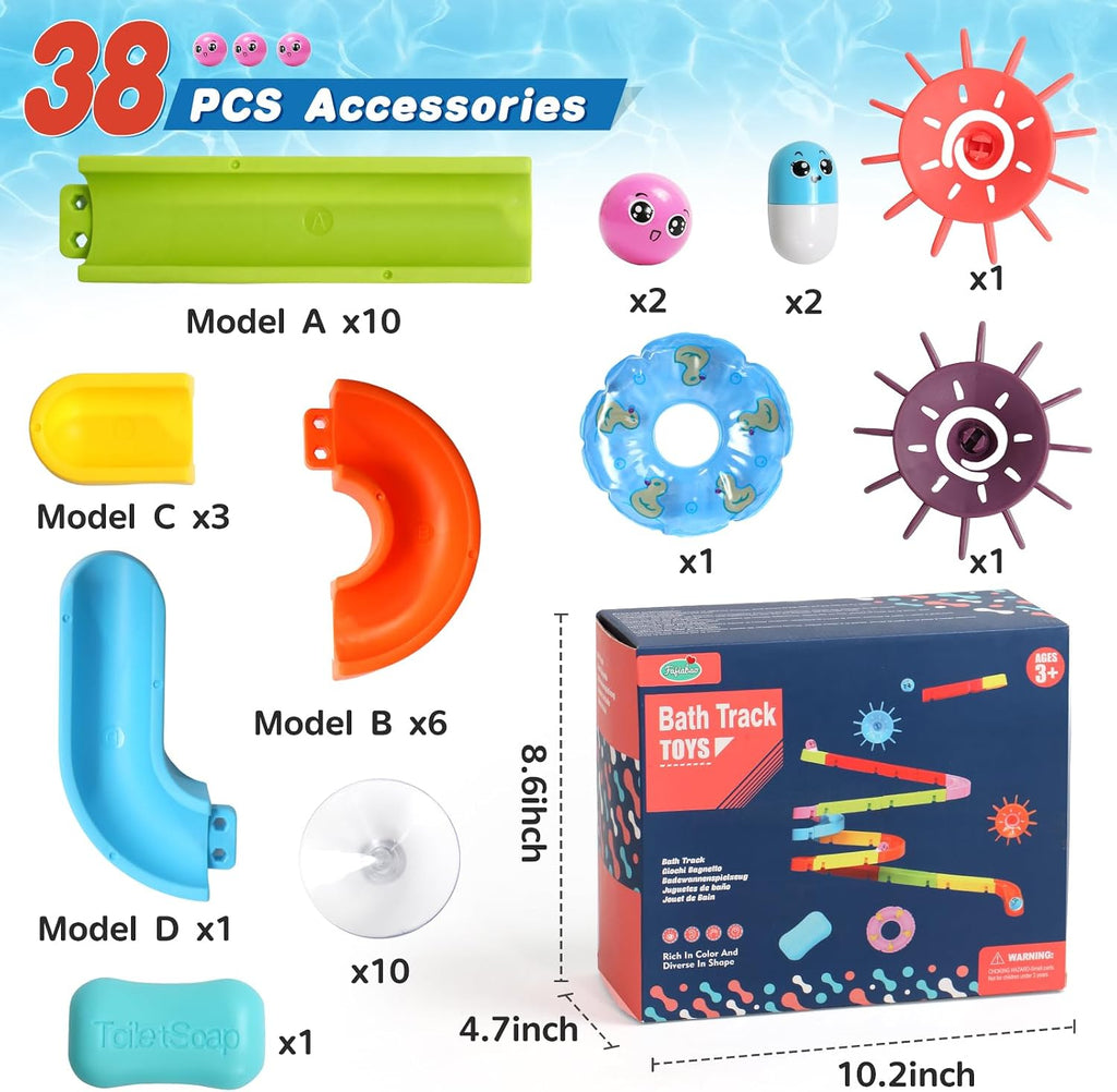 Bath Toys for Kids Ages 4-8 Water Slides with Suction Cups | DIY Marble Run Track Bathtub Toys for Kids Ages 4-8