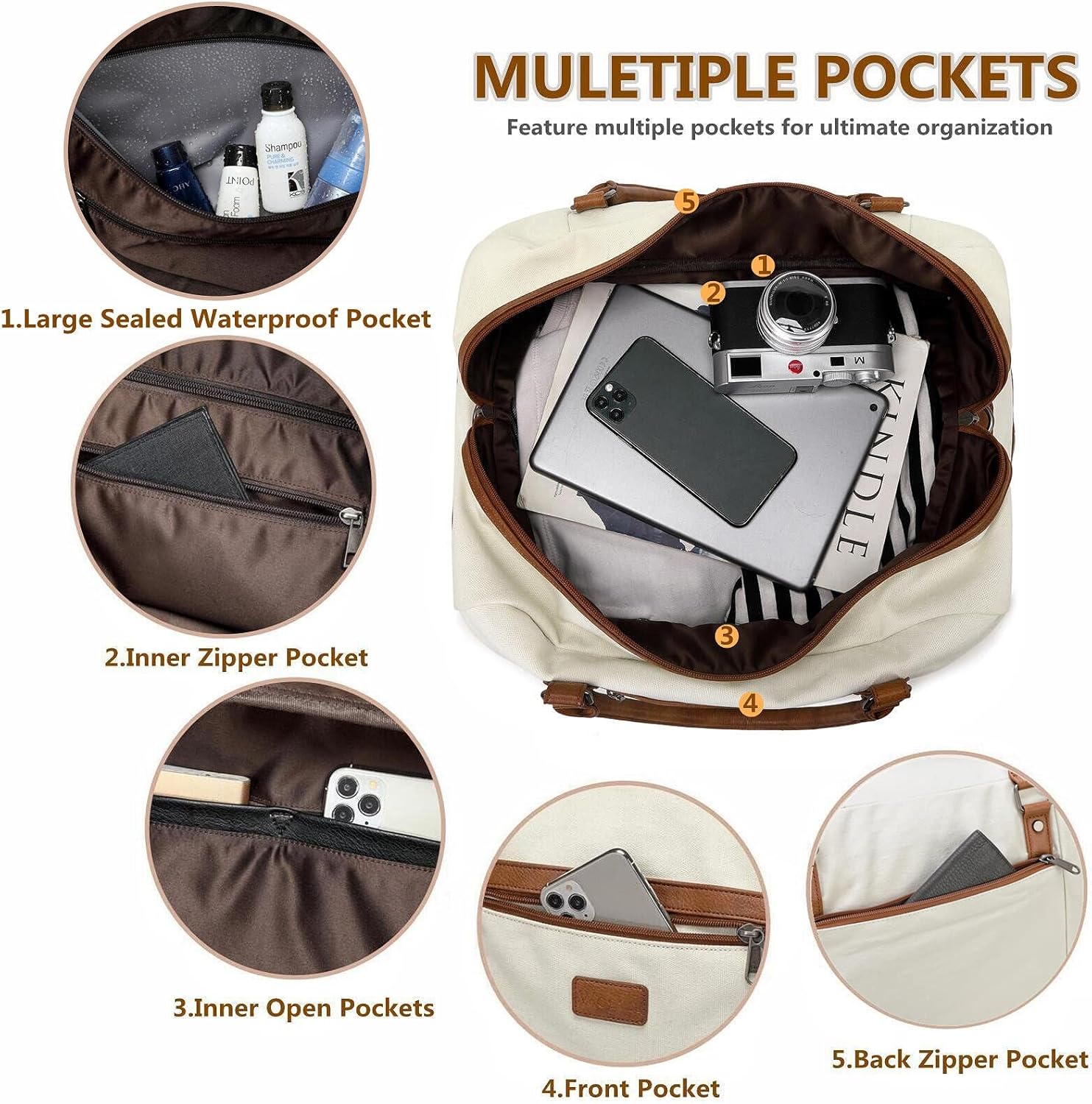 4PCS Weekender Bags for Women Large Overnight Weekend Travel Duffel Carry on Shoulder with Shoe Compartment Canvas