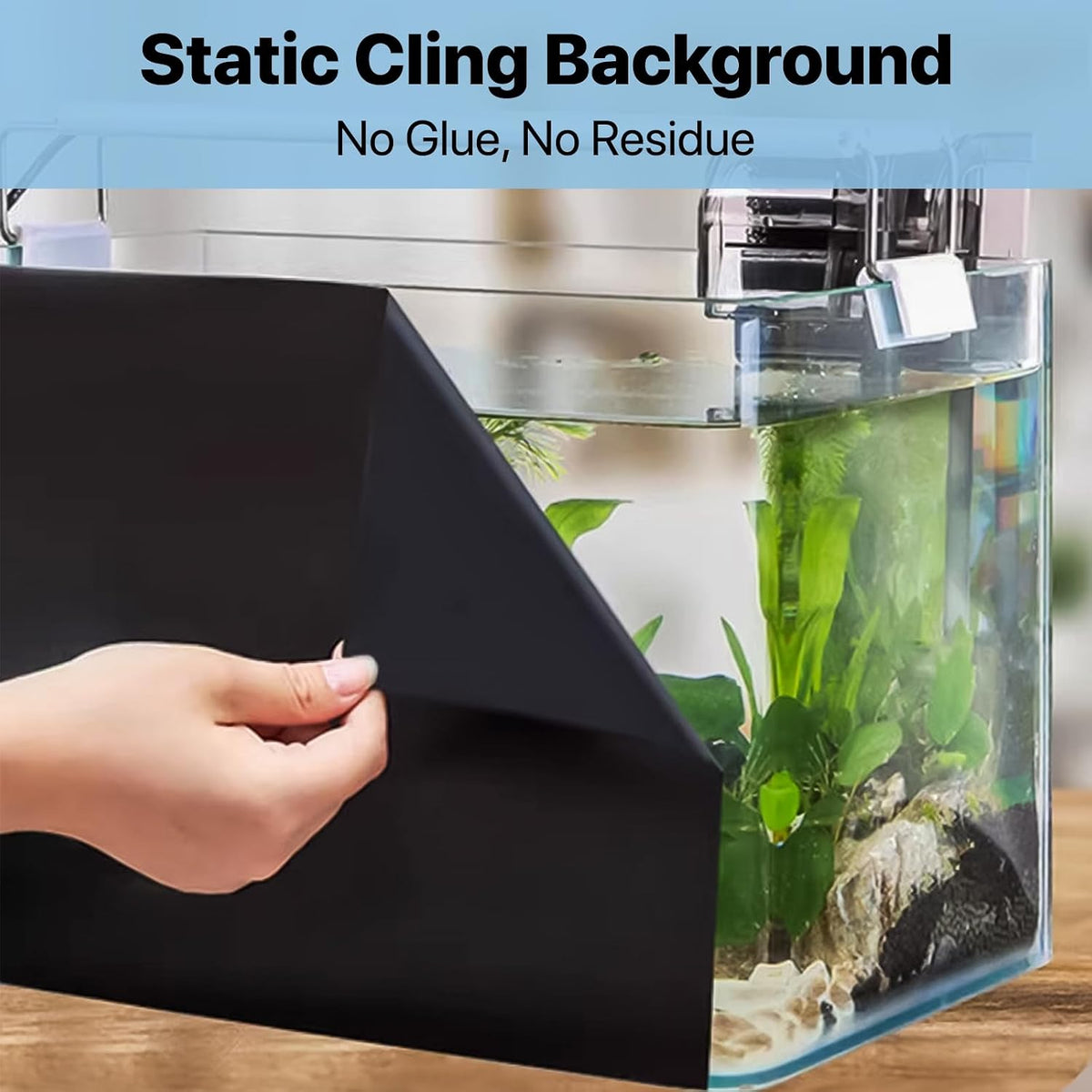 Black Aquarium Background, Static Cling Fish Tank Backdrop Wallpaper, Glue-Free, Reusable PVC Aquarium Décor