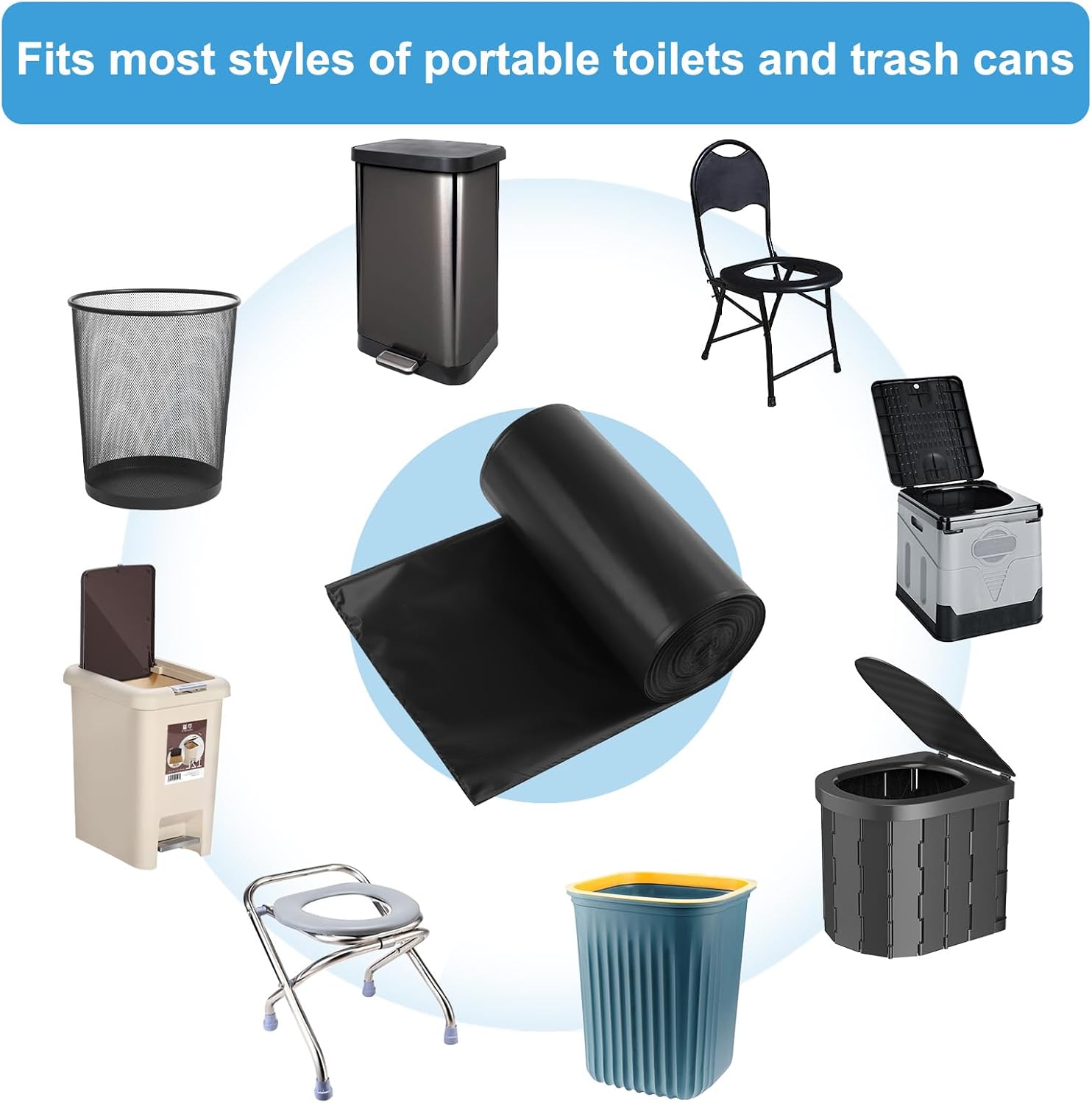 40 Camping Toilet Bags, Biodegradable Compostable for 5 Gal Bucket Toilet | Portable Travel Potty Bag for Portable
