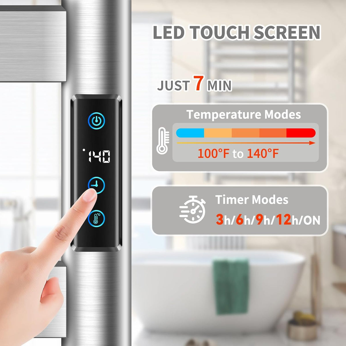 Heated Towel Rack, Towel Warmer with 10 Bar Flat Rack Large, Brushed Nickel | Wall Mounted, Smart LED Control Time &
