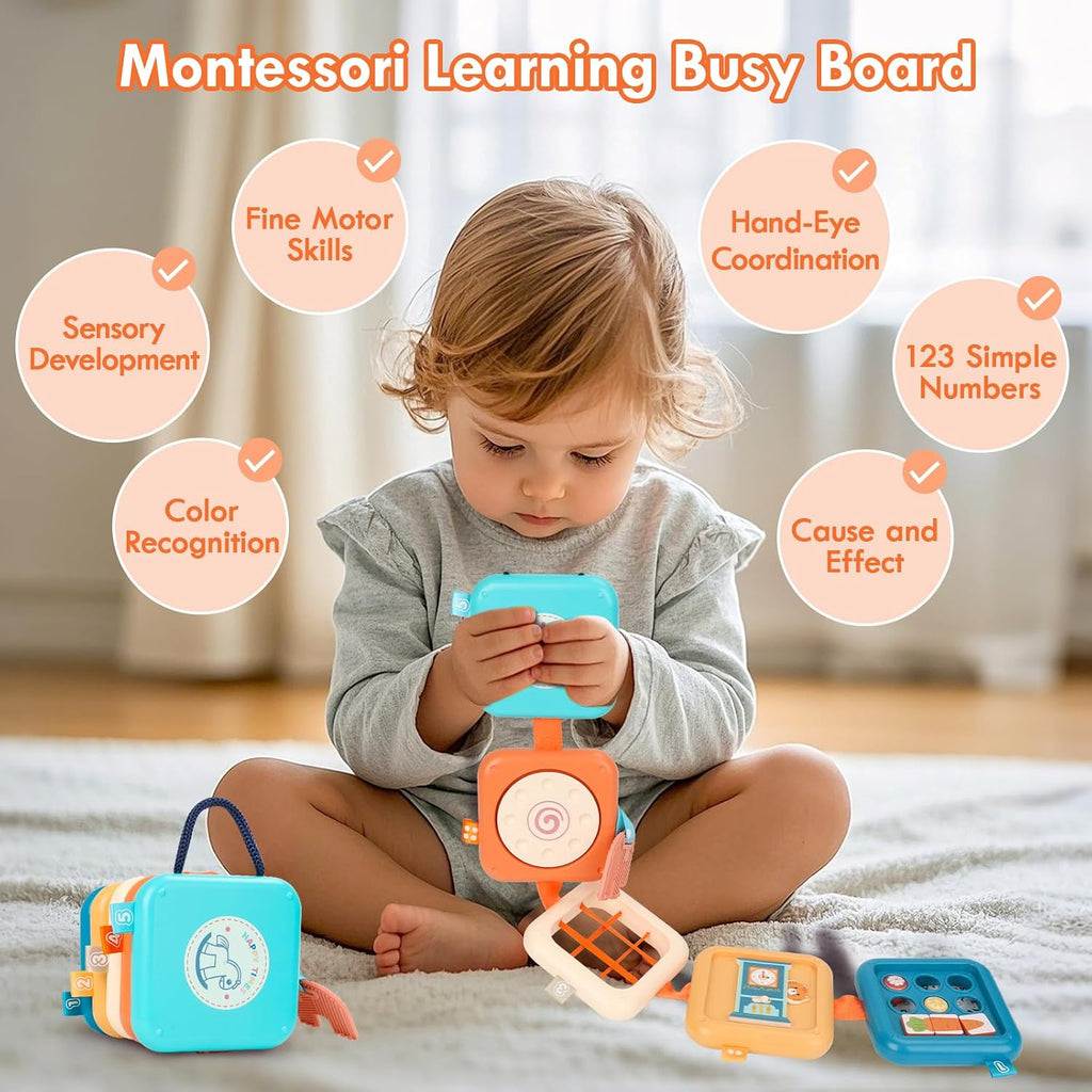 Busy Board Montessori Toy for 1 Year Old Boy Gifts, Travel Toys for Toddler 1-3, Sensory Activity Airplane Essential