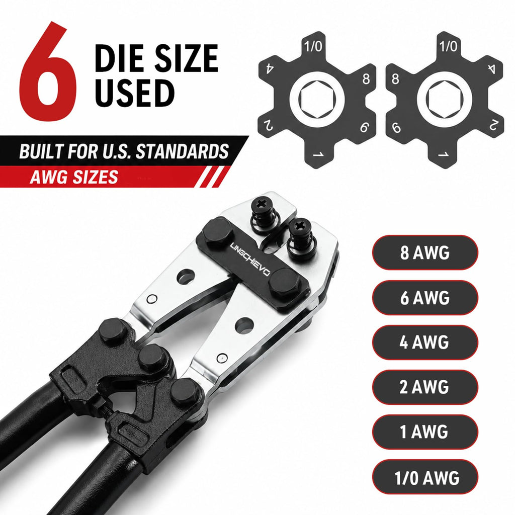 LingChievo Battery Cable Wire Crimper Tool for AWG 8-1/0 Lug&Terminal