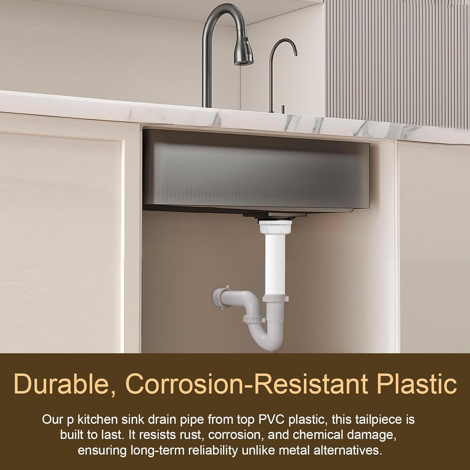 PP15-6W Sink Drain Tailpiece 1-1/2" Dia X 6" L, Kitchen Sink Drain Pipe, | Threaded Plastic Sink Plumbing Drain Pipe