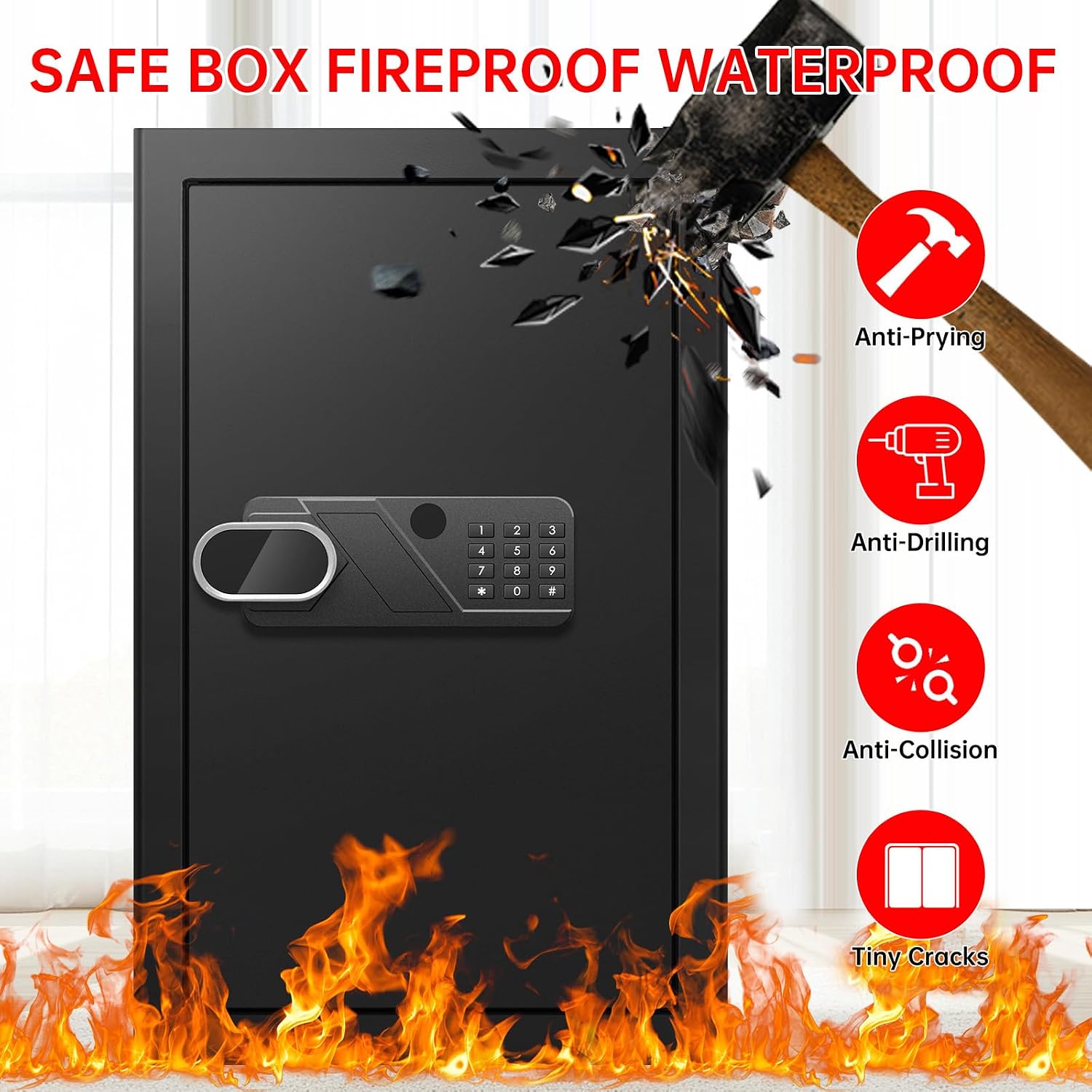 5.1 Cuft Large Home Safe Fireproof Waterproof, Anti-Theft Fireproof Safe Box with Programmable Keypad, Spare Keys and