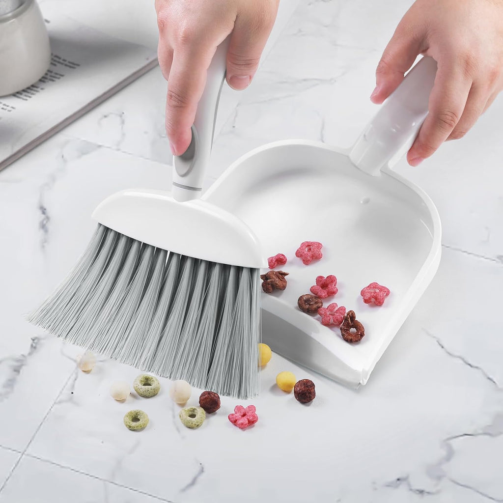 Small Dust Pan and Brush Set, Mini Broom and Dustpan Set Small Hand Broom and Brush Combo Dust Pan with Teeth for