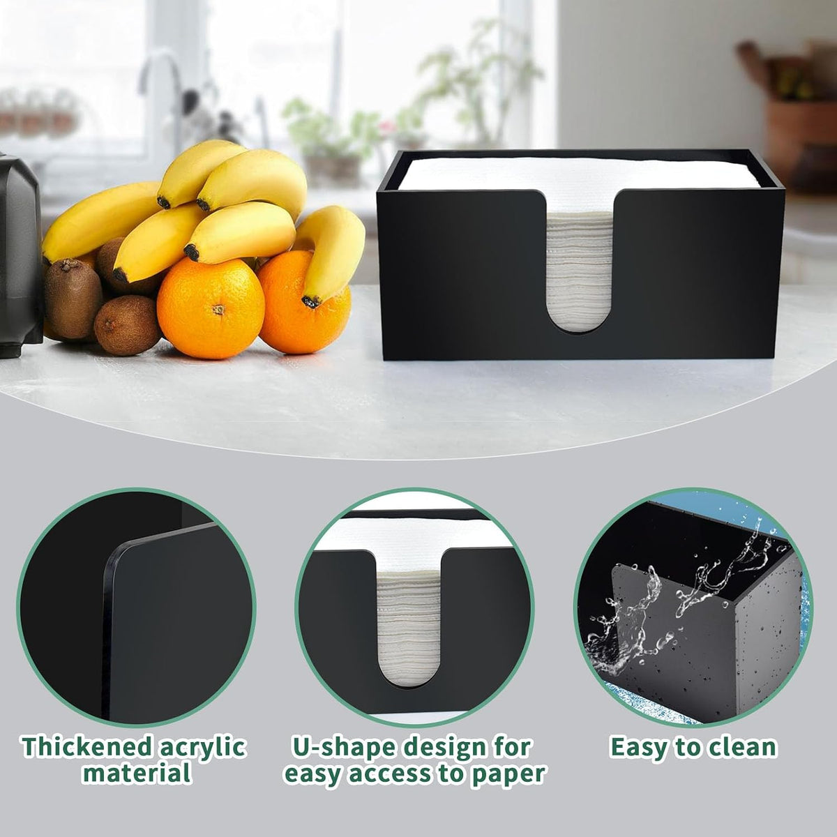 Paper Towel Holder Countertop, Black Acrylic Napkin Dispenser,2 Pack