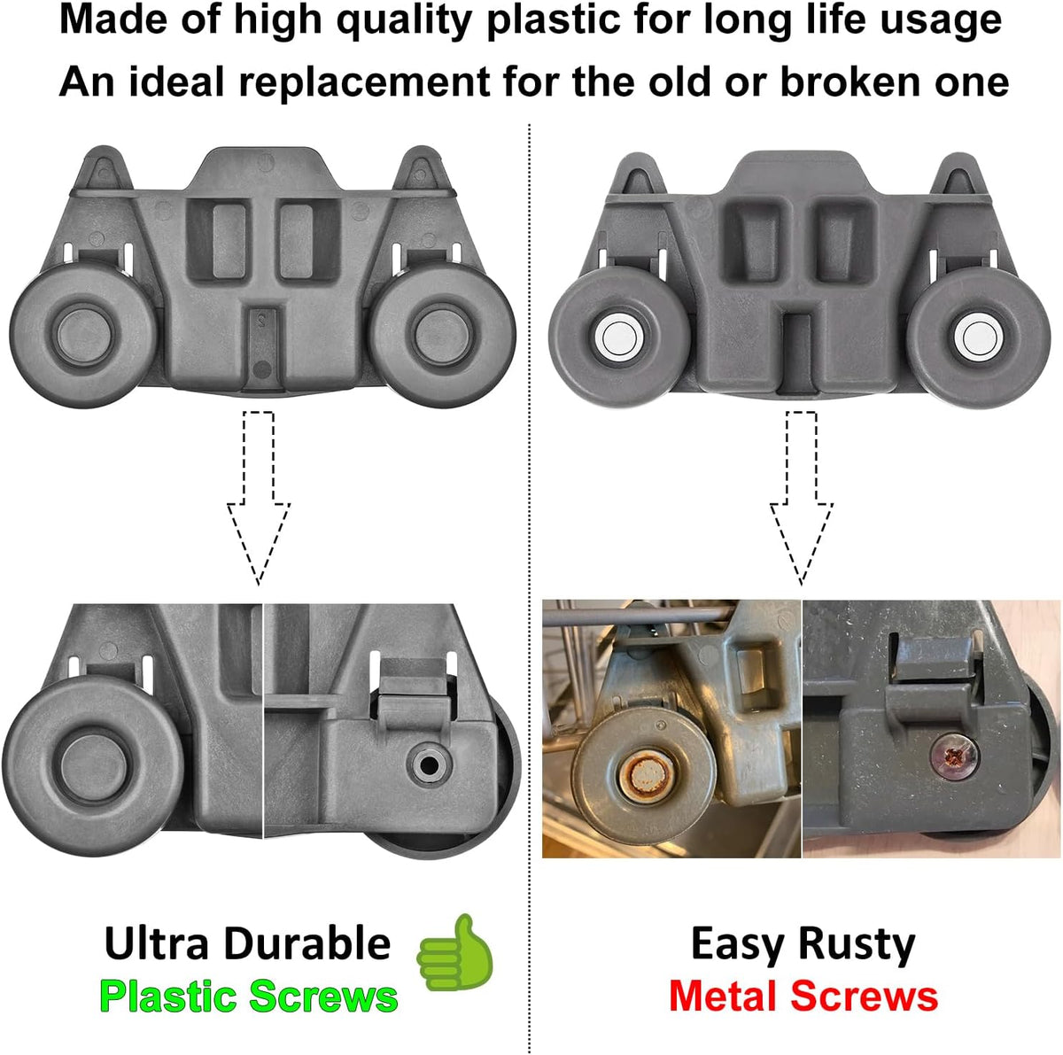 4-Pack W10195416 Dishwasher Wheels Replacement for Kitchen-Aid Whirlpool Maytag Kenmore JennAir Amana, Ultra Durable Lower Dishrack Wheels, Replace Part Number 4245021 PS11722152 W10195416V
