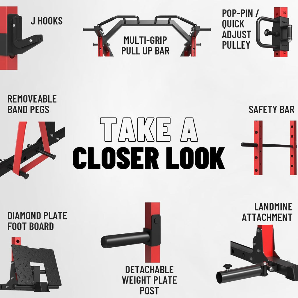 Power Cage, Power Rack with Cable Crossover System, 1500LBS Squat Rack with LAT Pull Down System, Workout Cage with