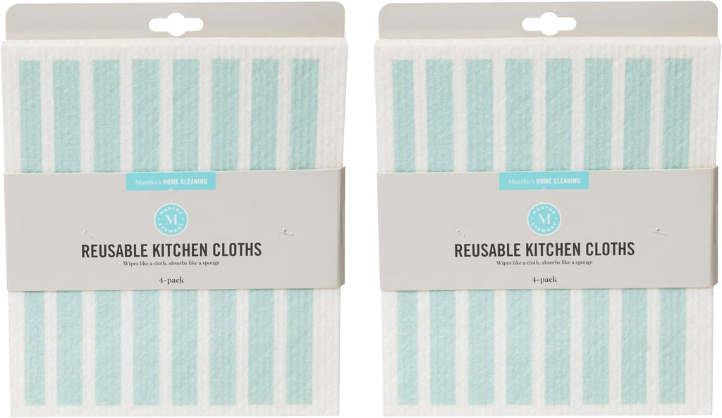 Swedish Kitchen Absorbent Sponge Dish Cloths, Teal Stripes, 8 Count