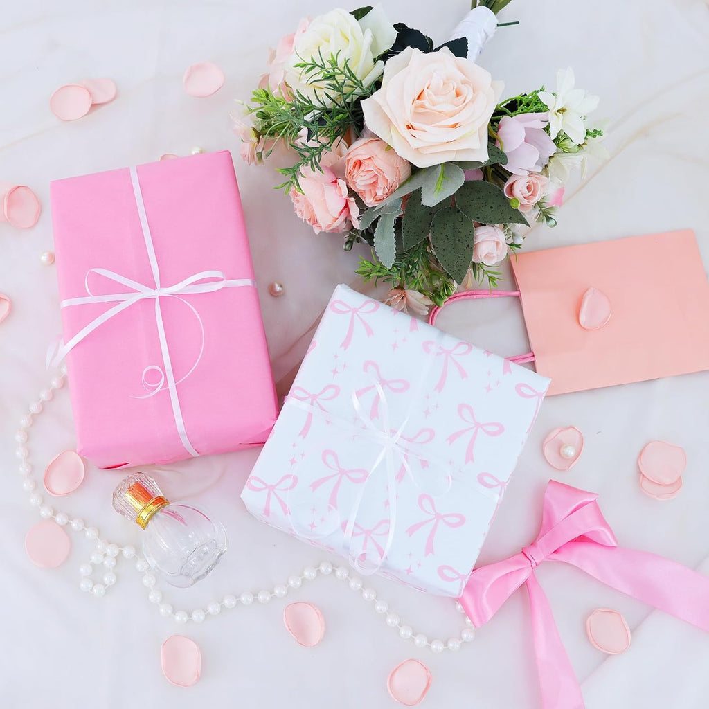 BBEISHIDA 60 Sheets Pink Bow Tissue Paper for Gift Wrapping and Gift Bags