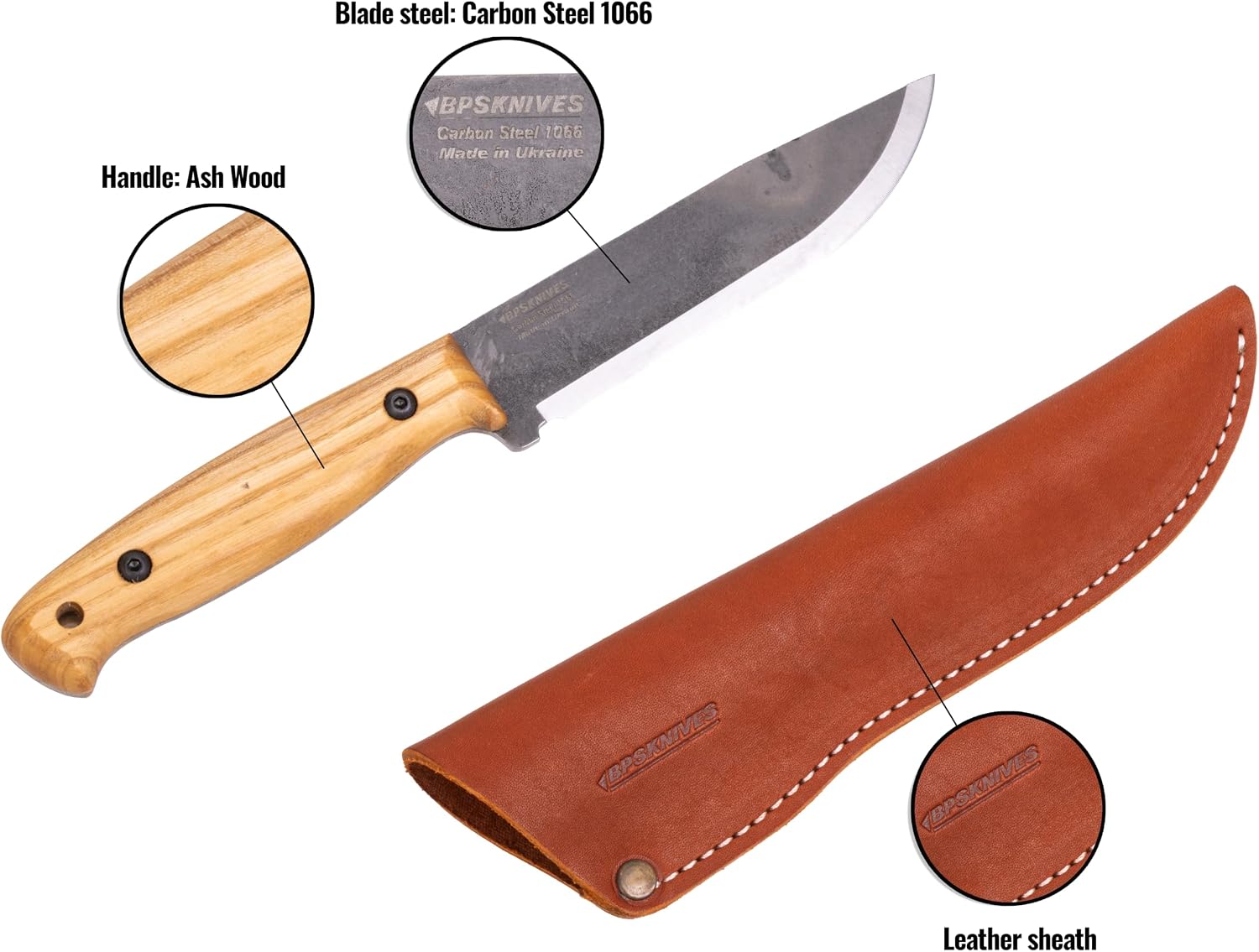 Adventurer Basic - Fixed-Blade Carbon Steel Bushcraft Knife with Leather Sheath - Camping Knives - Outdoor Full Tang