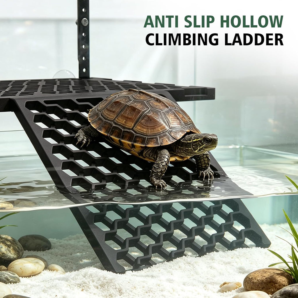 Adjustable Hanging Turtle Basking Platform with Ramp & Feeding Tray