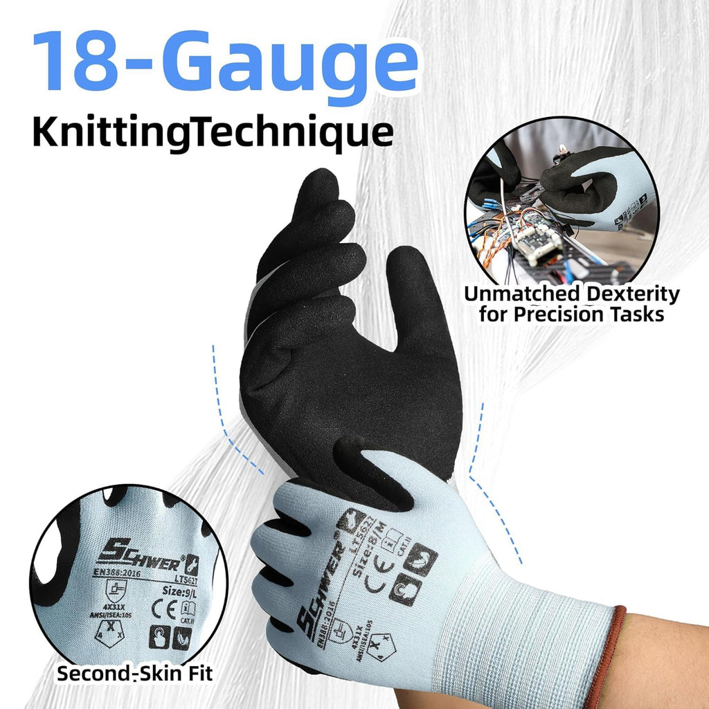 12 Pairs ANSI A2 Cut Resistant Work Gloves for Safety Work，LT5627，M